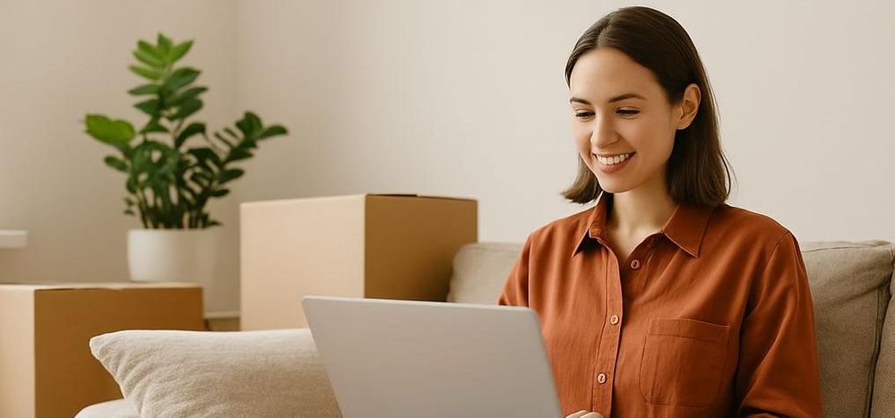 Young Woman searching online for her next home